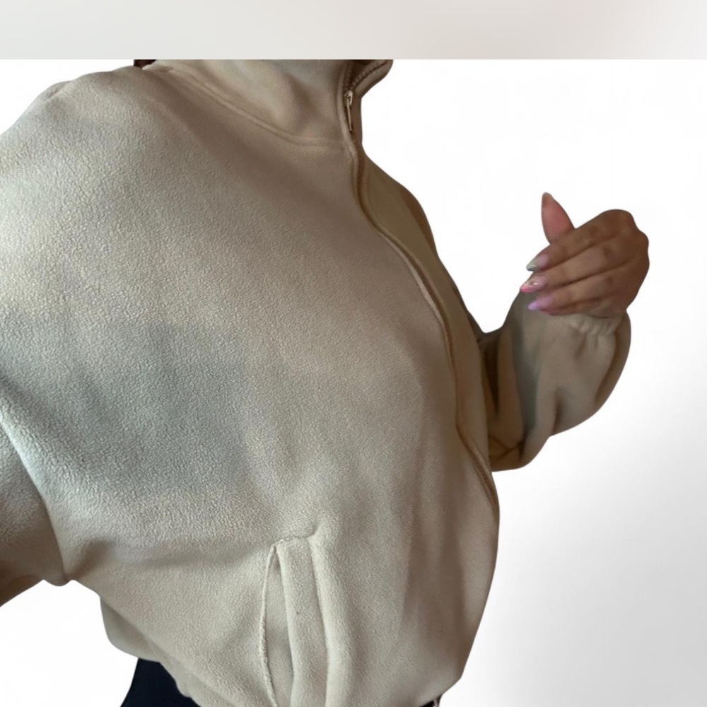 Beige Fleece Jacket with Zip - Picture 5 of 13